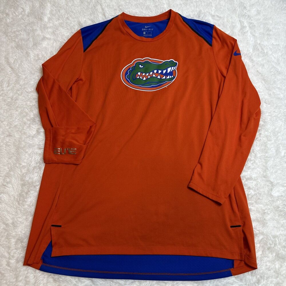 Nike Dri-Fit Elite Mens Florida Gators Orange Long Sleeve Athletic Shirt Size XL
